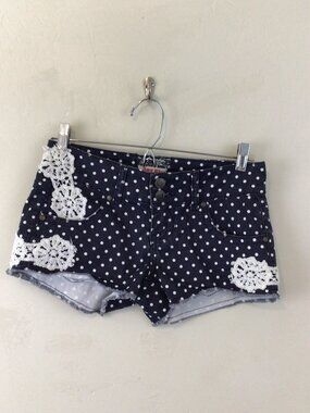 Hot Kiss CiCi Short Blue Shorts Embellished Floral Appliques White Polka Dots